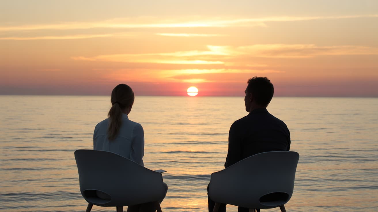 "Trinity Bridge therapists fostering mental wellness while watching a calming sunset over the ocean, Fort Worth, TX."