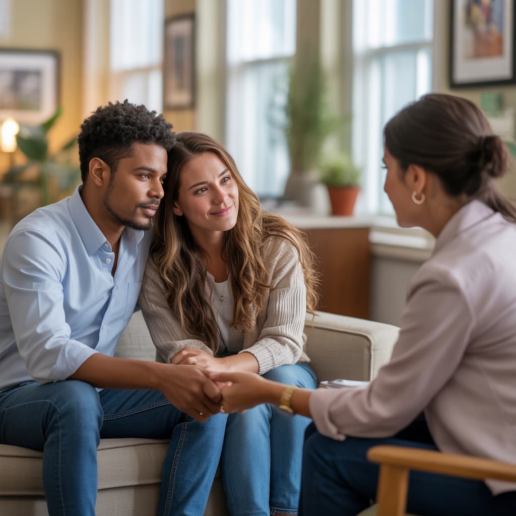 Couple receiving mental health therapy at Trinity Bridge, Fort Worth, TX, emphasizing compassionate emotional support and care.