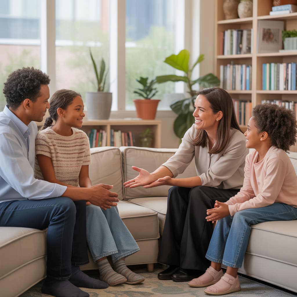"Family therapy session at Trinity Bridge in Fort Worth, TX, promoting emotional well-being and mental health support."